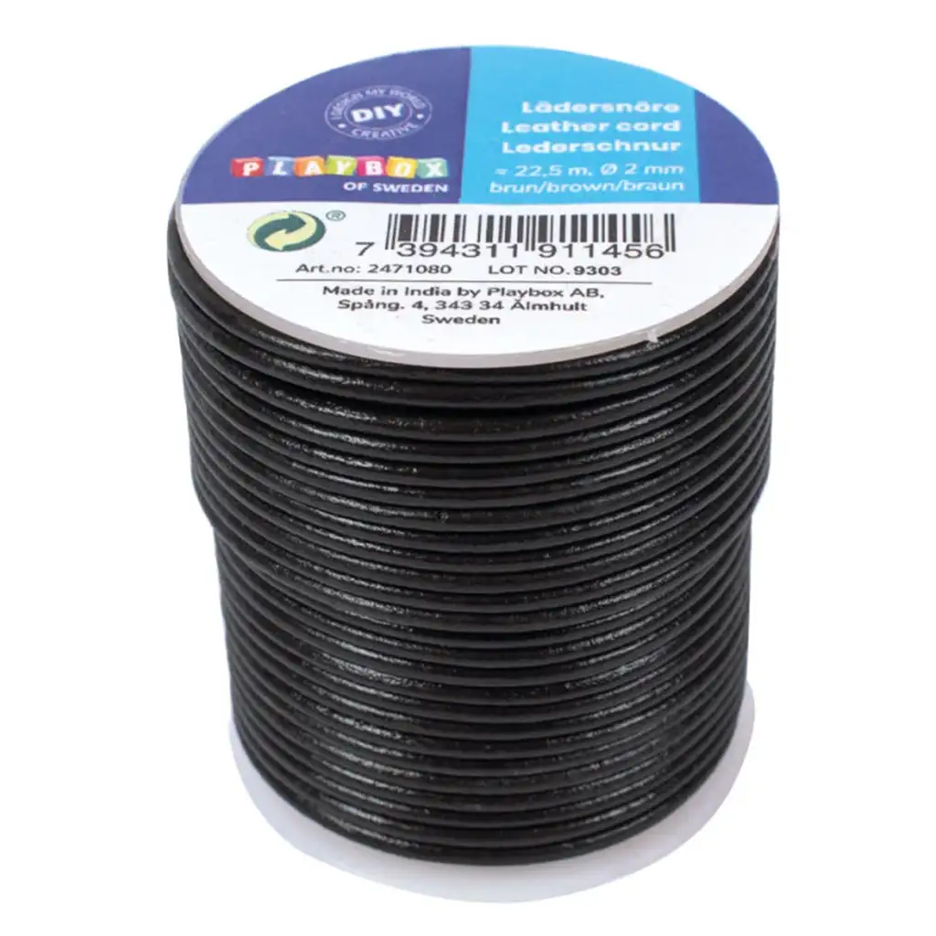 PlayBox: Bőr zsinór 22,5m x 2mm fekete színben