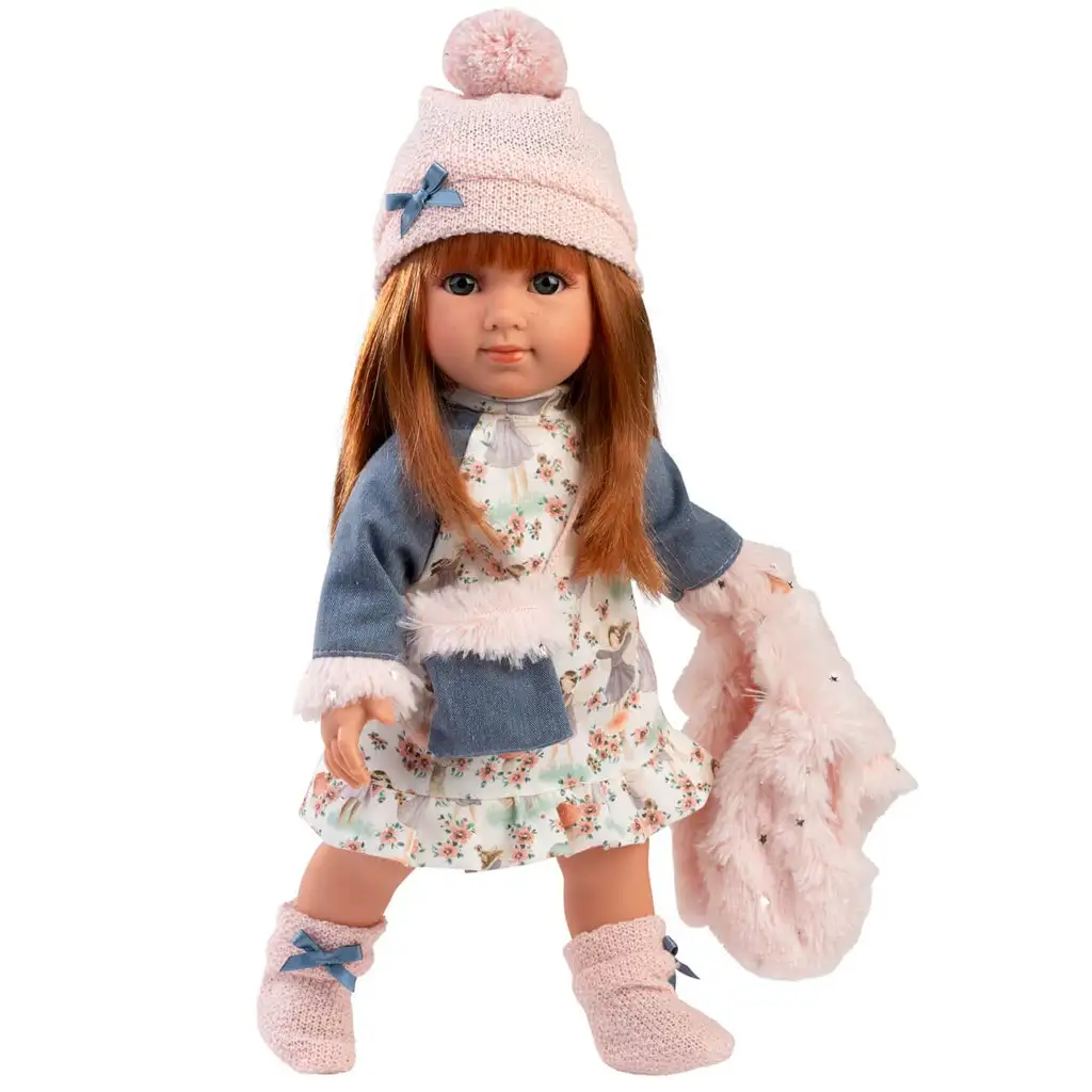 Llorens: Nicole 35cm-es vörös hajú baba rózsaszín mellényben kép 3