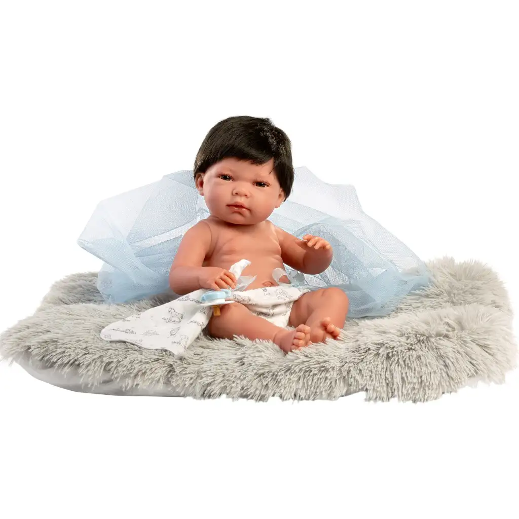 Llorens: Nico 40cm-es baba szőrös szürke párnával kép 2