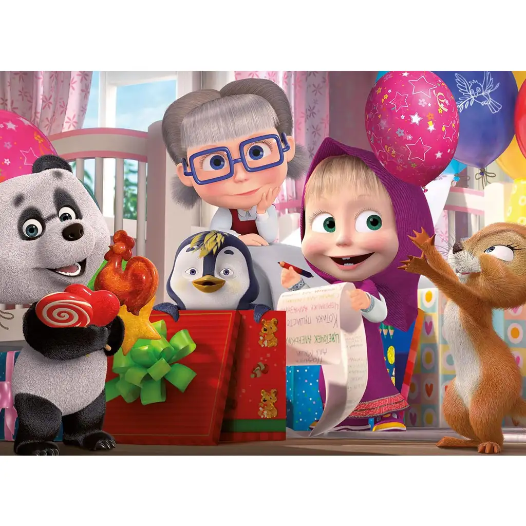 Mása és a medve meglepetés buli 60db-os maxi padló puzzle 70x50cm - Lisciani kép 2