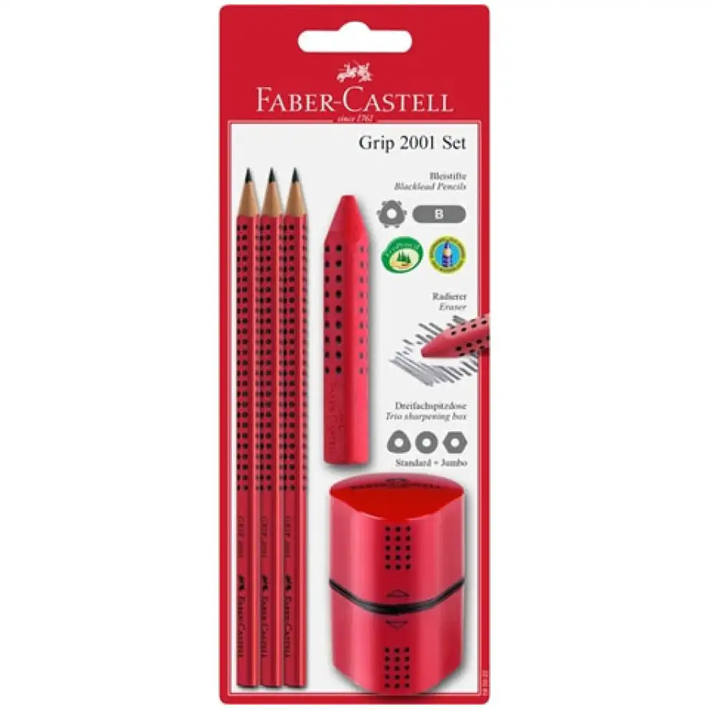 Faber-Castell: Grip piros írószer szett hegyezővel