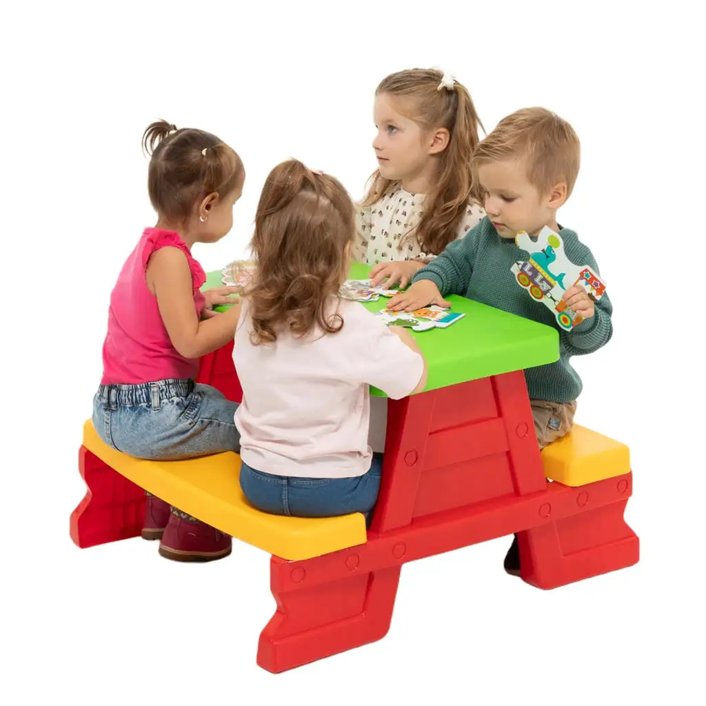 Piros színű piknik asztal 70x79x47cm kép 2