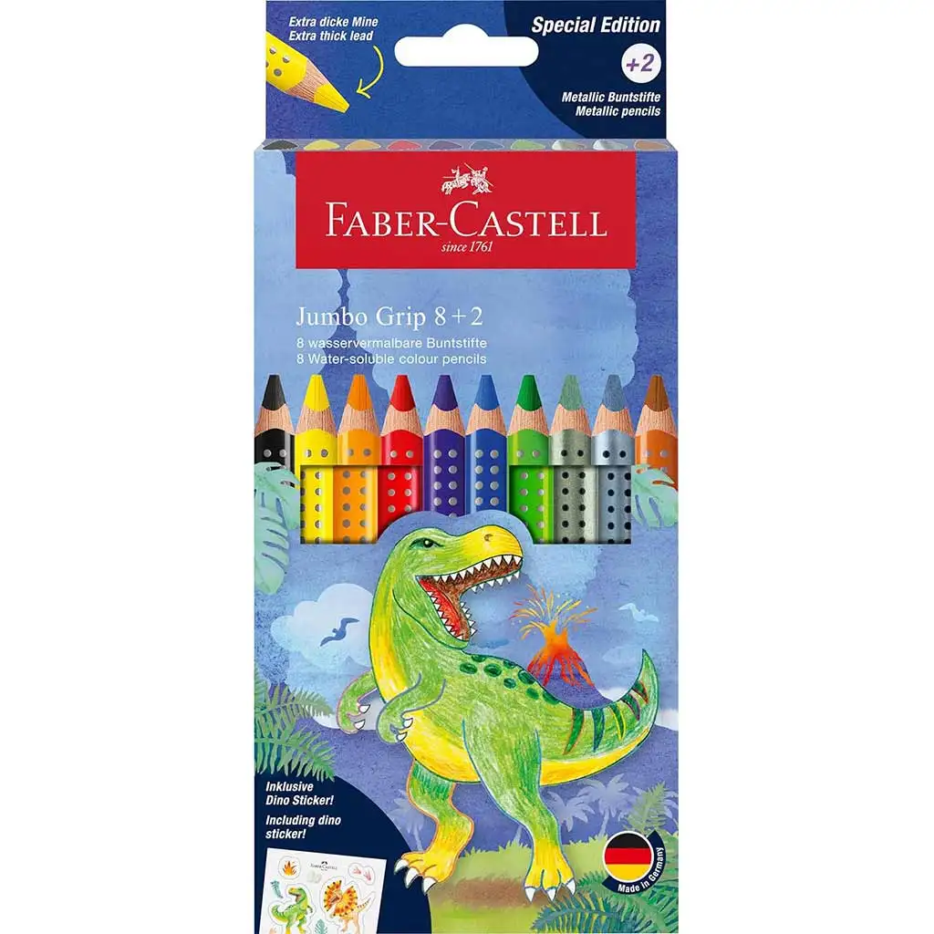 Faber-Castell: Jumbo GRIP dinoszauruszos színesceruza készlet 8+2db-os csomag