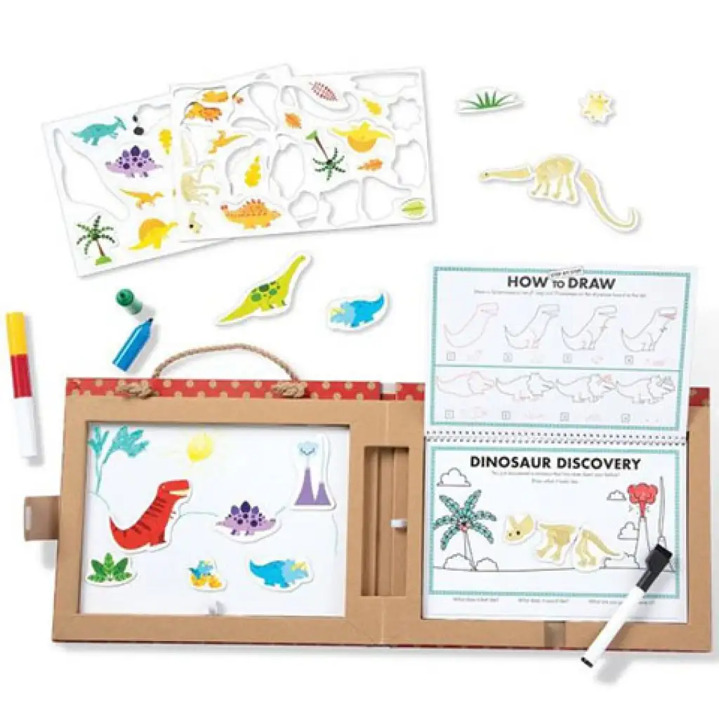 Melissa & Doug: Dinoszauruszos letörölhető rajzoló és mágneses kreatív játékszett kép 2