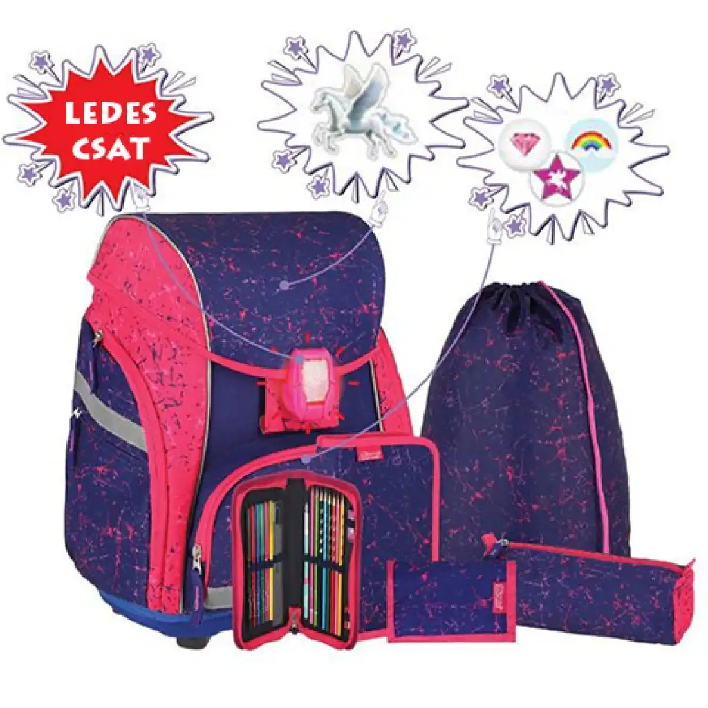 Spirit: Pegazus LED-es iskolatáska, hátizsák 7db-os szett