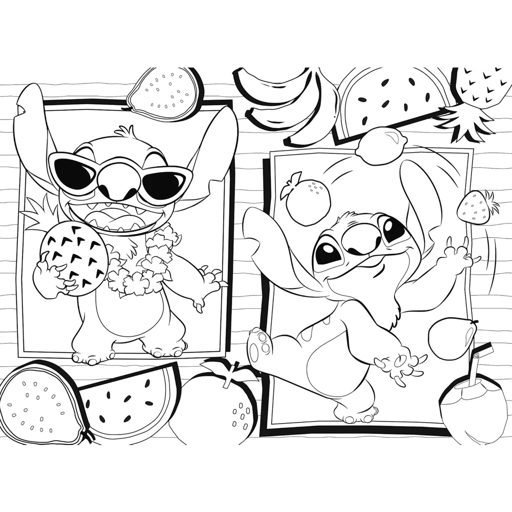 Lilo és Stitch gyümölcsös kaland 2 az 1-ben 48db-os Eco mini puzzle és színező 35x25cm - Lisciani kép 3