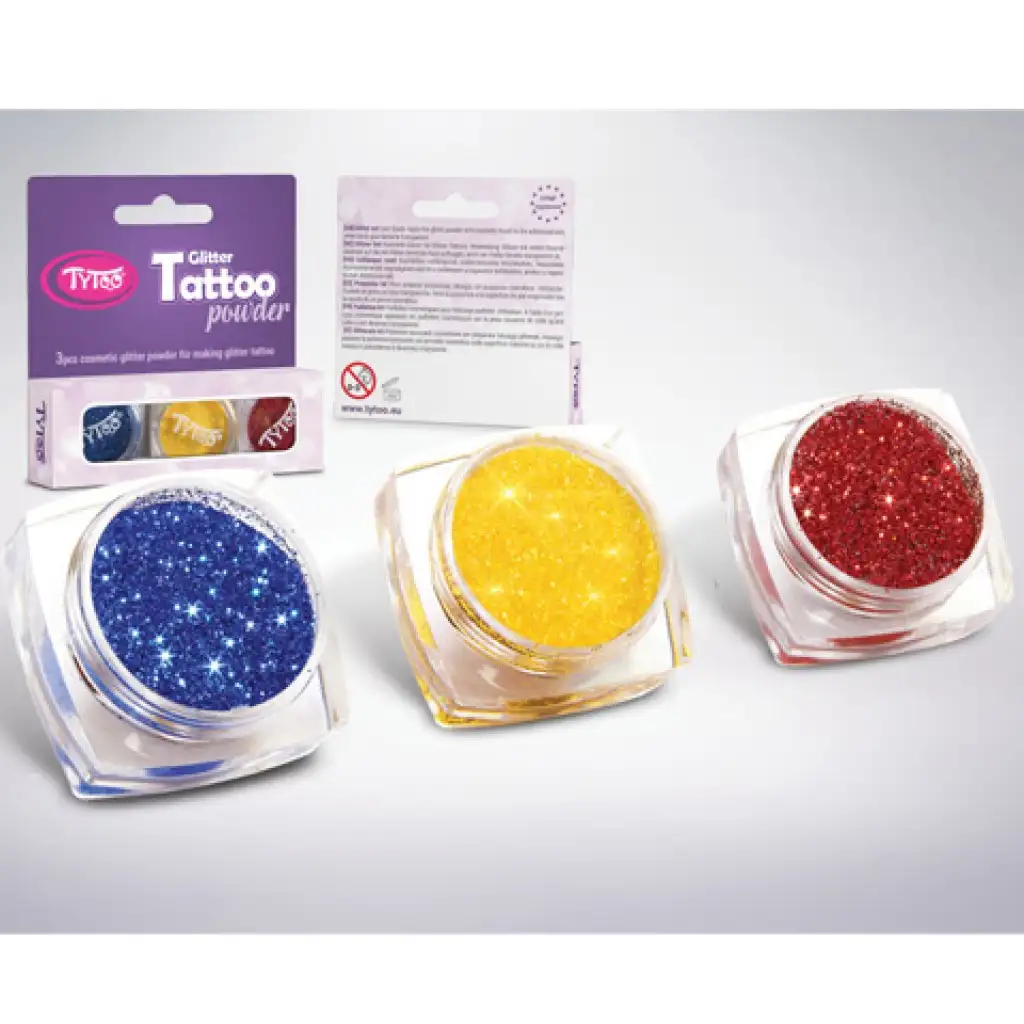 TyToo: Tengerkék, citromsárga és piros színű csillámpor szett 3x2,5ml kép 2