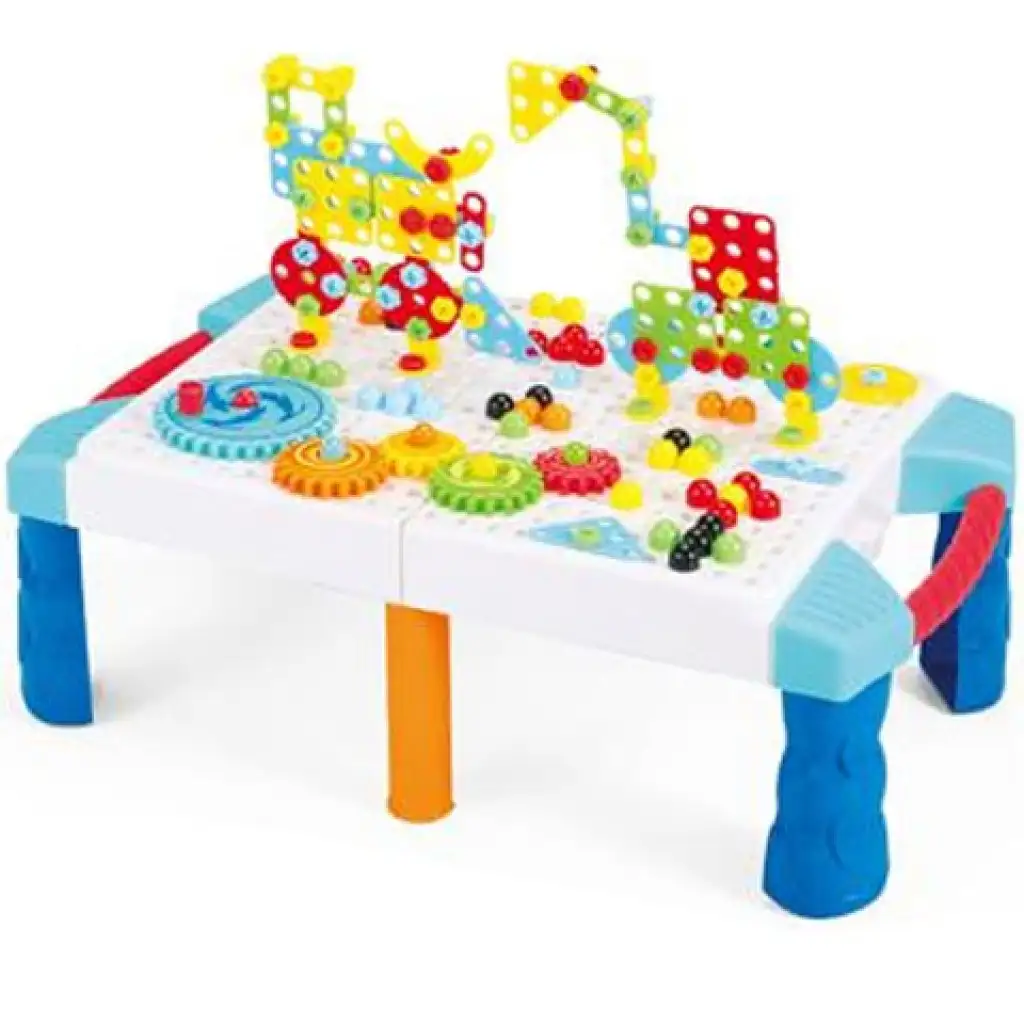 Fejlesztő játékasztal építőelemekkel bőröndben 213db-os