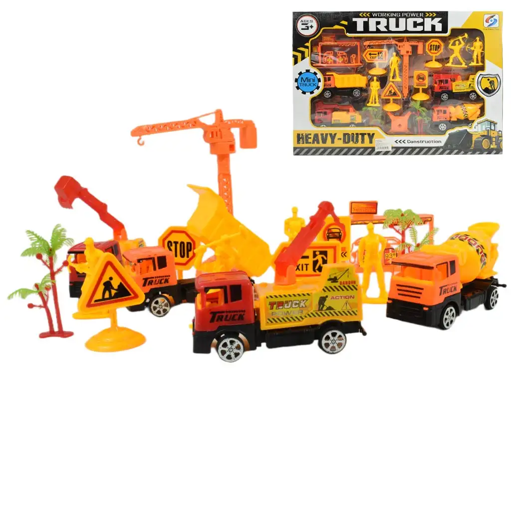 Heavy Duty: Építőipari játék szett lendkerekes autókkal és kiegészítőkkel kép 15