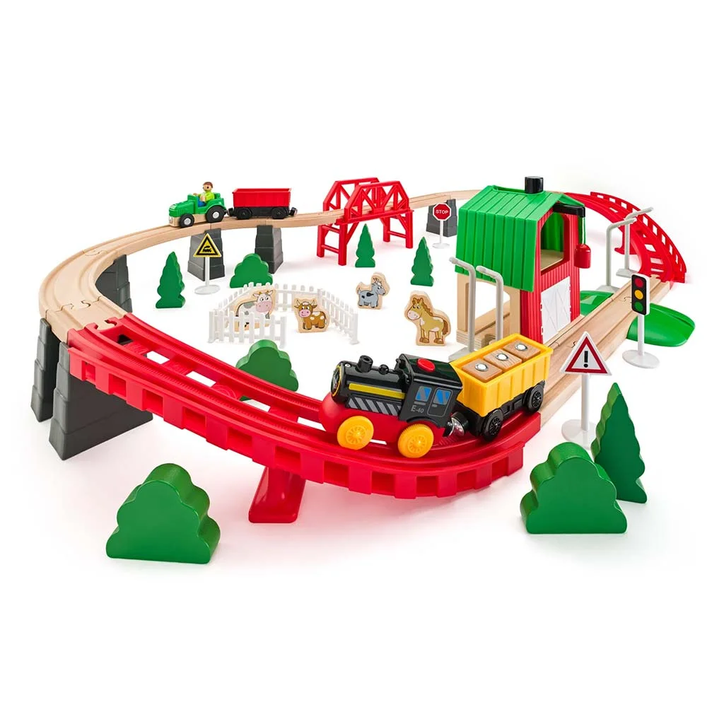 Fa mezőgazdasági vasútpálya vonattal és más kiegészítőkkel 60db-os - Woodyland