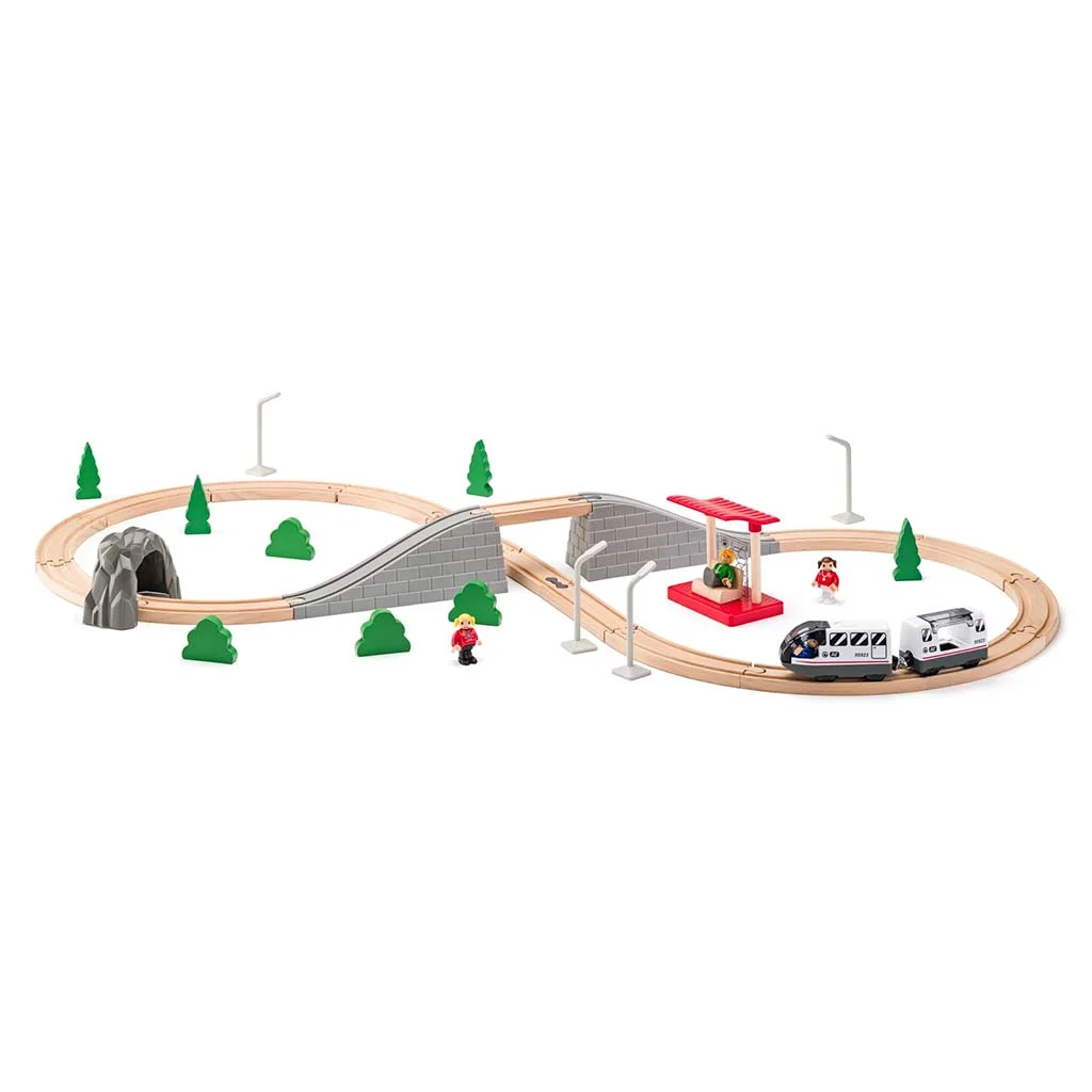 Fa összeszerelhető vasútpálya személyvonattal és más kiegészítőkkel 45db-os - Woodyland kép 2