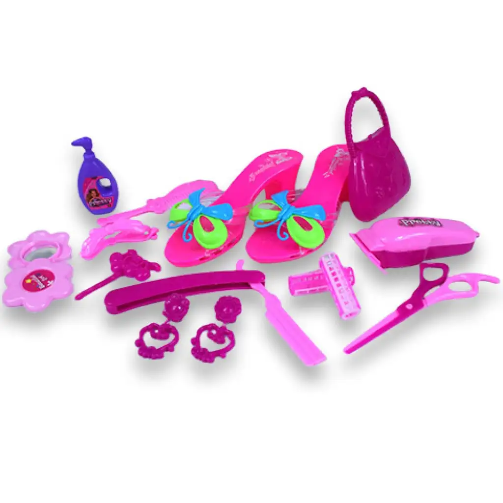 Szépségszett fodrász kellékekkel, cipővel és fülbevalóval táskában kép 2