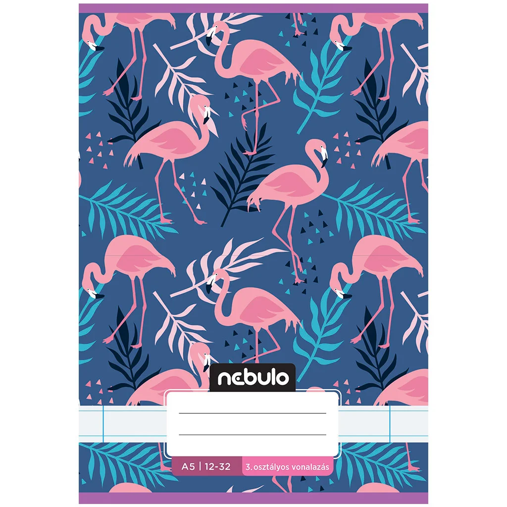 Nebulo: Tűzött 3. osztályos flamingó mintás vonalas füzet 12-32 A/5