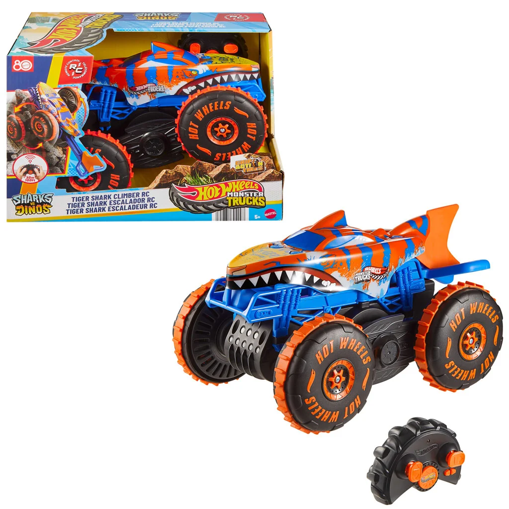 Hot Wheels Monster Trucks: Mega Tiger Shark RC távirányítós autó - Mattel