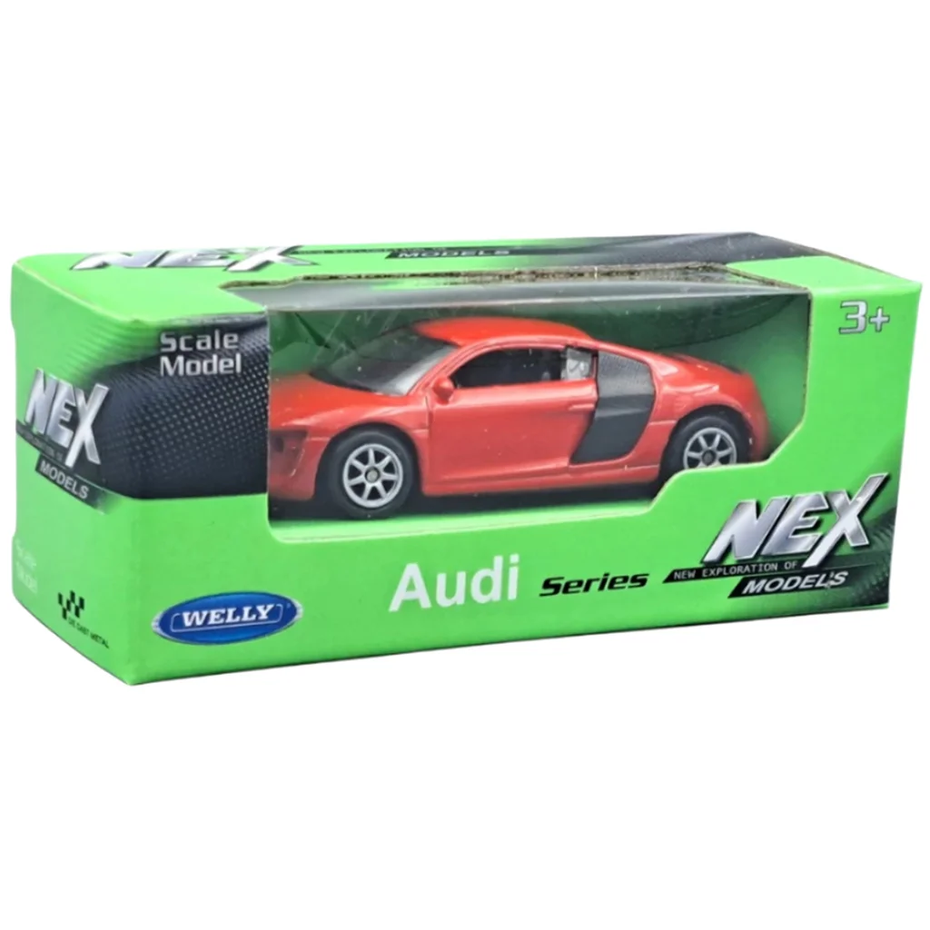 Welly: Audi R8 V10 piros kisautó modell 1/64