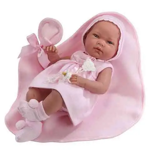 Újszülött lány baba megkötős sapiban 38cm