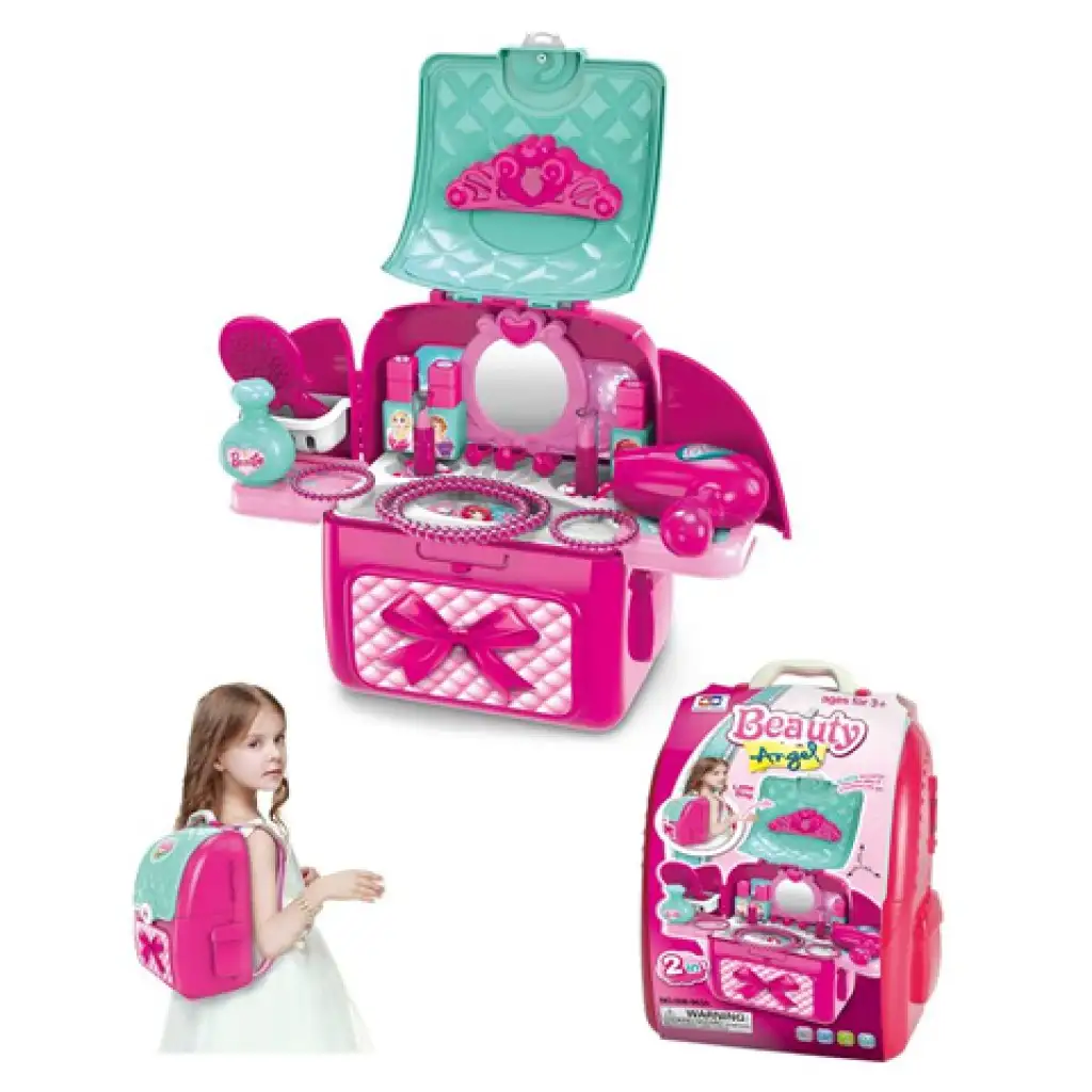Pink hordozható 2az1-ben szépségasztal játékszett hátizsákban kép 2