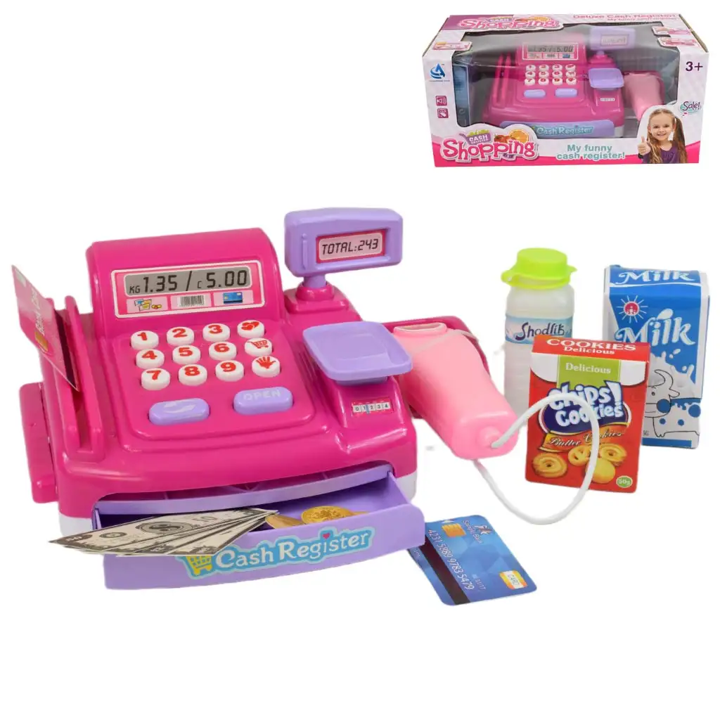 Happy Shopping: Rózsaszín pénztárgép hanggal és kiegészítőkkel 23x14cm kép 2