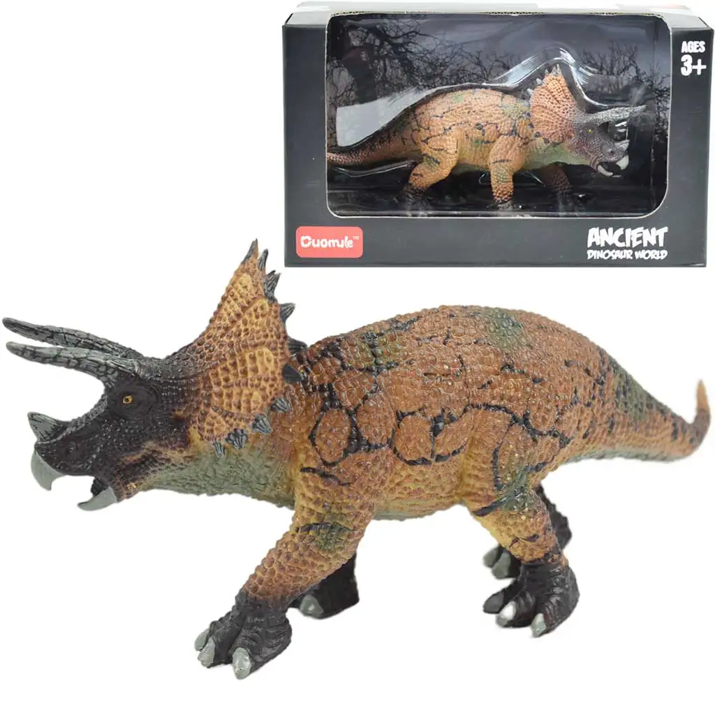 Dino World: Részletgazdagon kidolgozott 16cm-es Triceratops dinoszaurusz figura díszcsomagolásban
