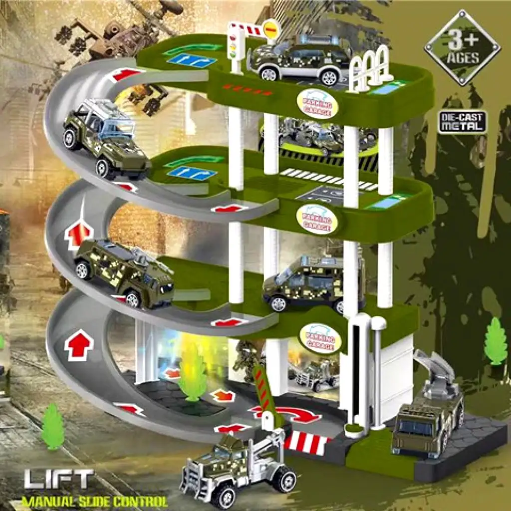 3-emeletes parkolóház katonai járművekkel, fénnyel és hanggal kép 2