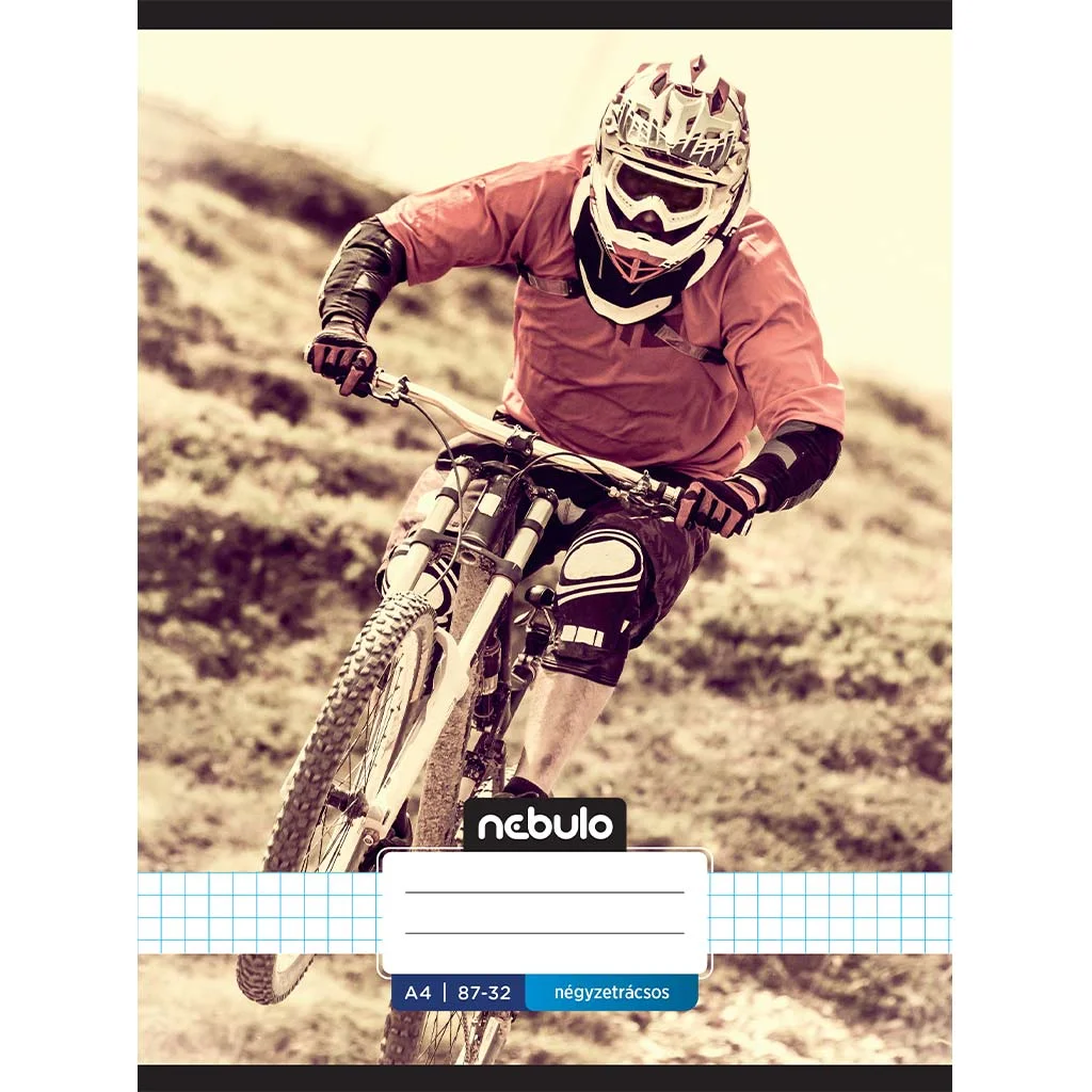 Nebulo: Tűzött kockás biciklis mintás füzet 87-32 A/4