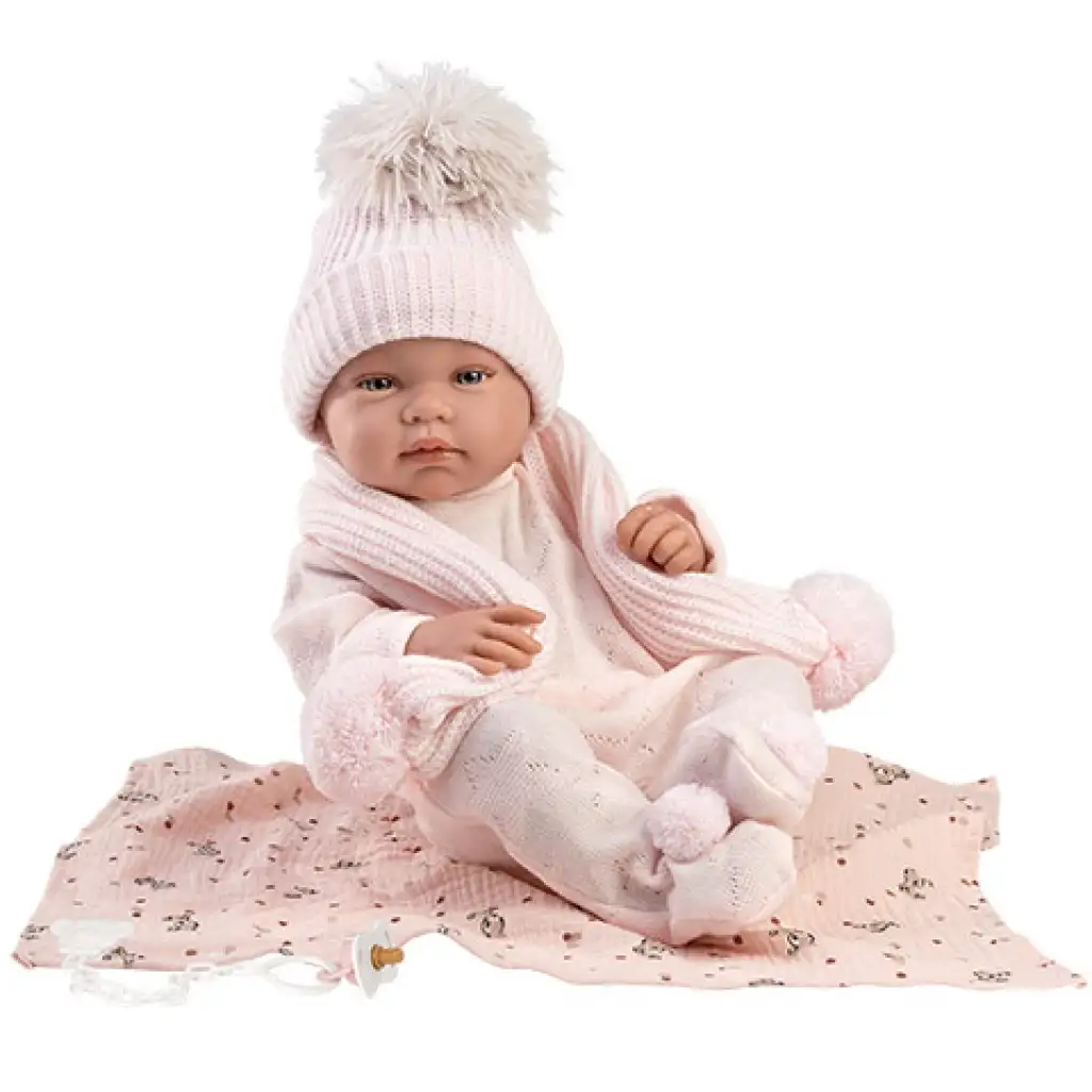 Llorens: Tina újszülött baba rózsaszín szettben babatakaróval és cumival 43cm kép 3