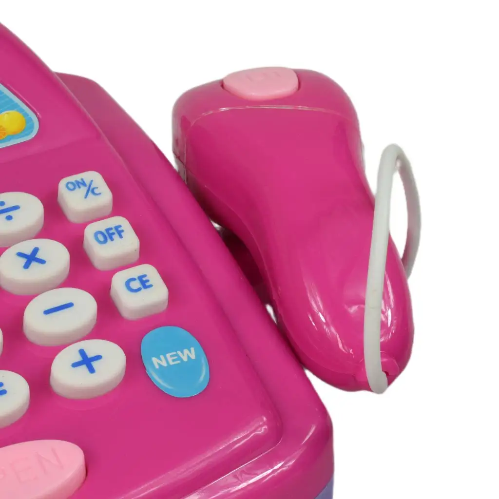Rózsaszín pénztárgép fénnyel és hanggal, kiegészítőkkel és játékpénzzel 24cm kép 5