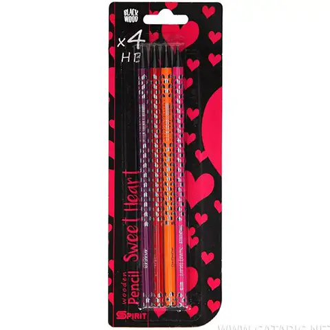 Spirit: Szívecske mintás fekete háromszögletű HB grafitceruza radírral 4db-os szett
