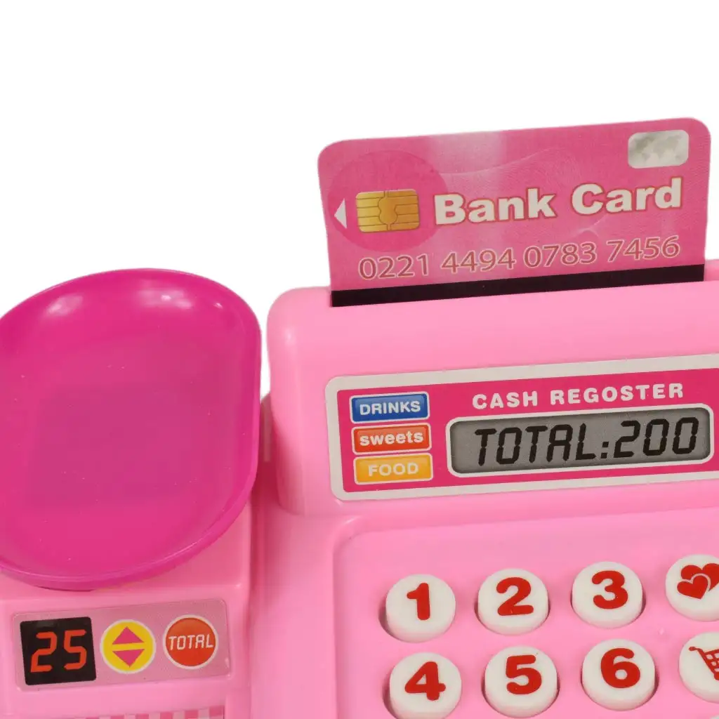 Happy Shopping: Rózsaszín pénztárgép termékekkel, hanggal és kiegészítőkkel 22x10x15cm kép 5