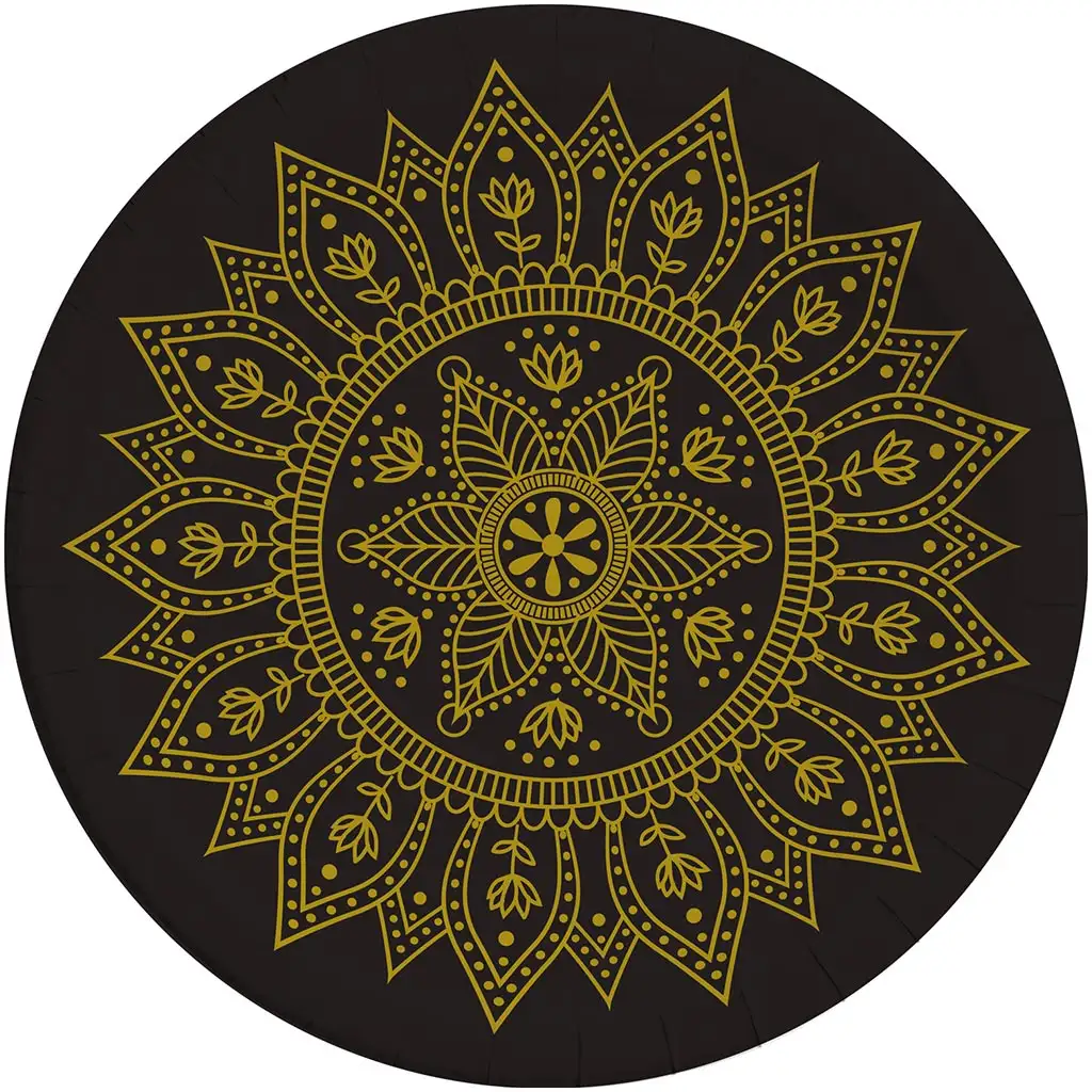 Mandala fekete-arany 8db-os papírtányér szett 23cm-es