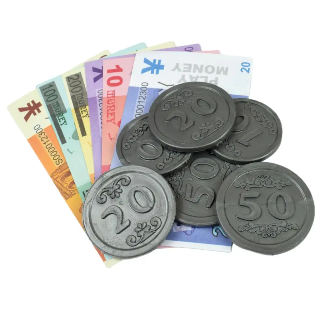 Rózsaszín elektronikus pénztárgép fénnyel és hanggal, játékpénzzel 25x14cm kép 7