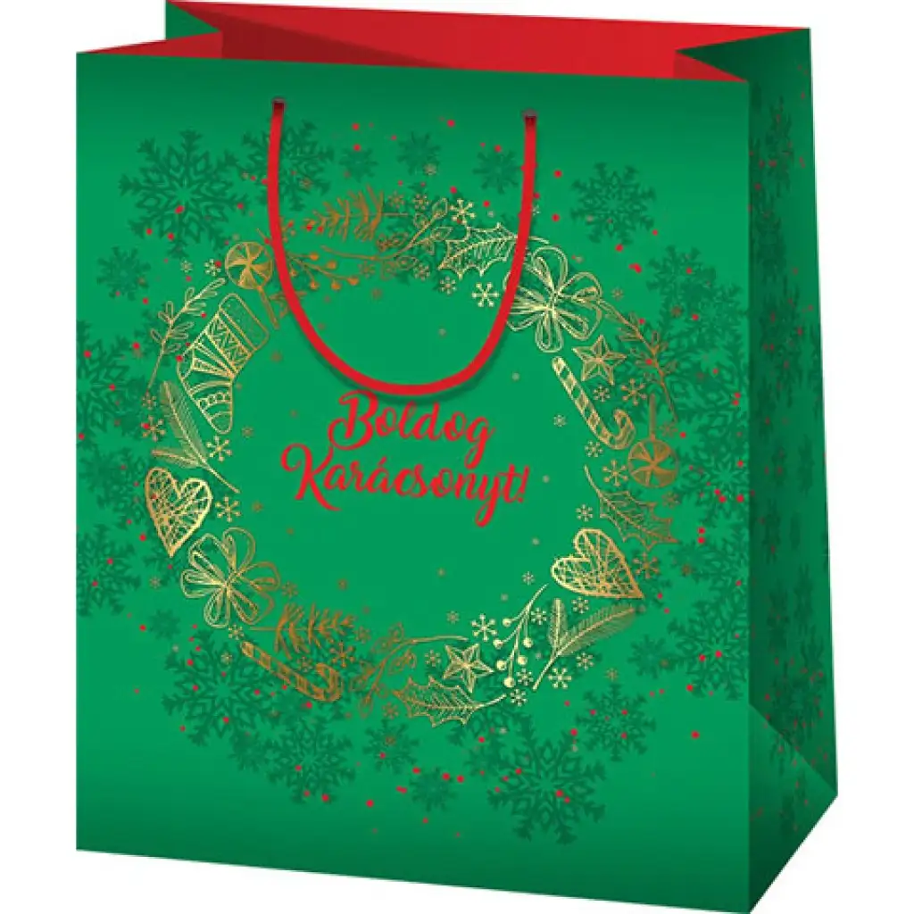 Boldog karácsonyt! zöld közepes méretű ajándéktáska 18x10x23cm