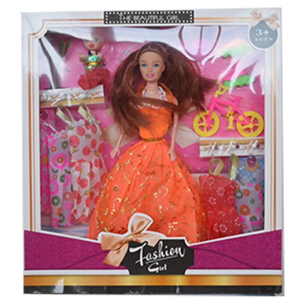 Fashion Girl: Baba és gyermek baba szett kerékpárral és kiegészítőkkel 28cm-es kép 5