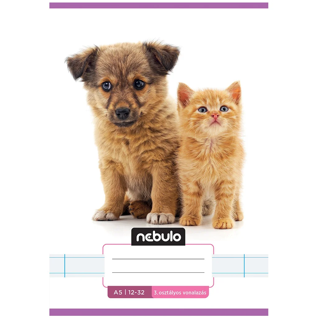 Nebulo: Tűzött 3. osztályos kutya és cica mintás vonalas füzet 12-32 A/5