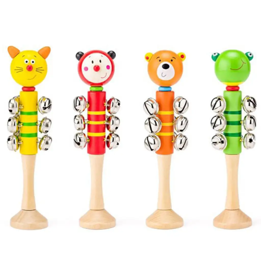 Állatfejes fa nyeles csörgő többféle változatban 1db - Woodyland