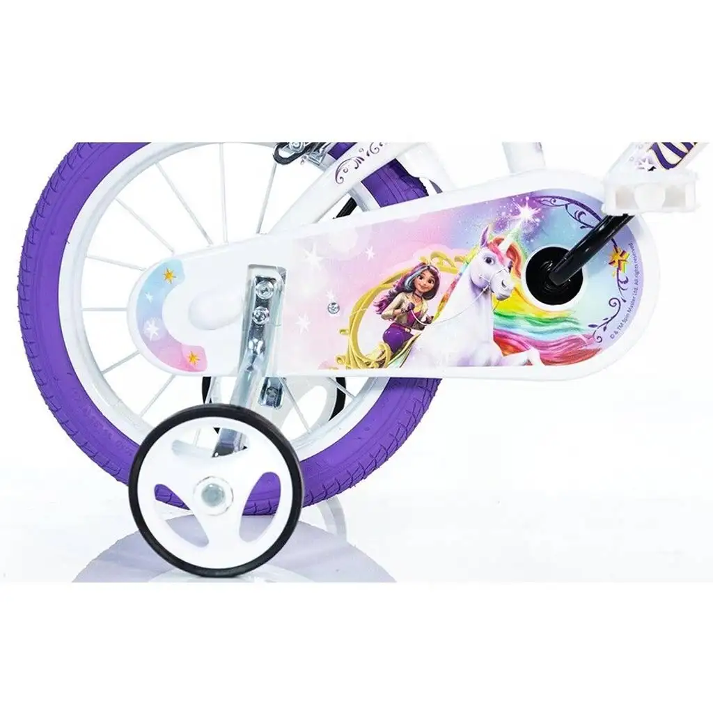 Unicorn Academy 16” gyerek bicikli kosárral és babaüléssel lila-fehér színben – Dino Bikes kerékpár kép 6