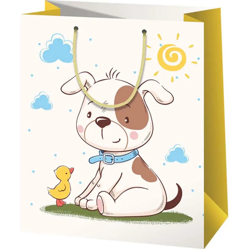 Egy kutya és csibe barátsága mintás nagy méretű exkluzív ajándéktáska 27x14x33cm-es