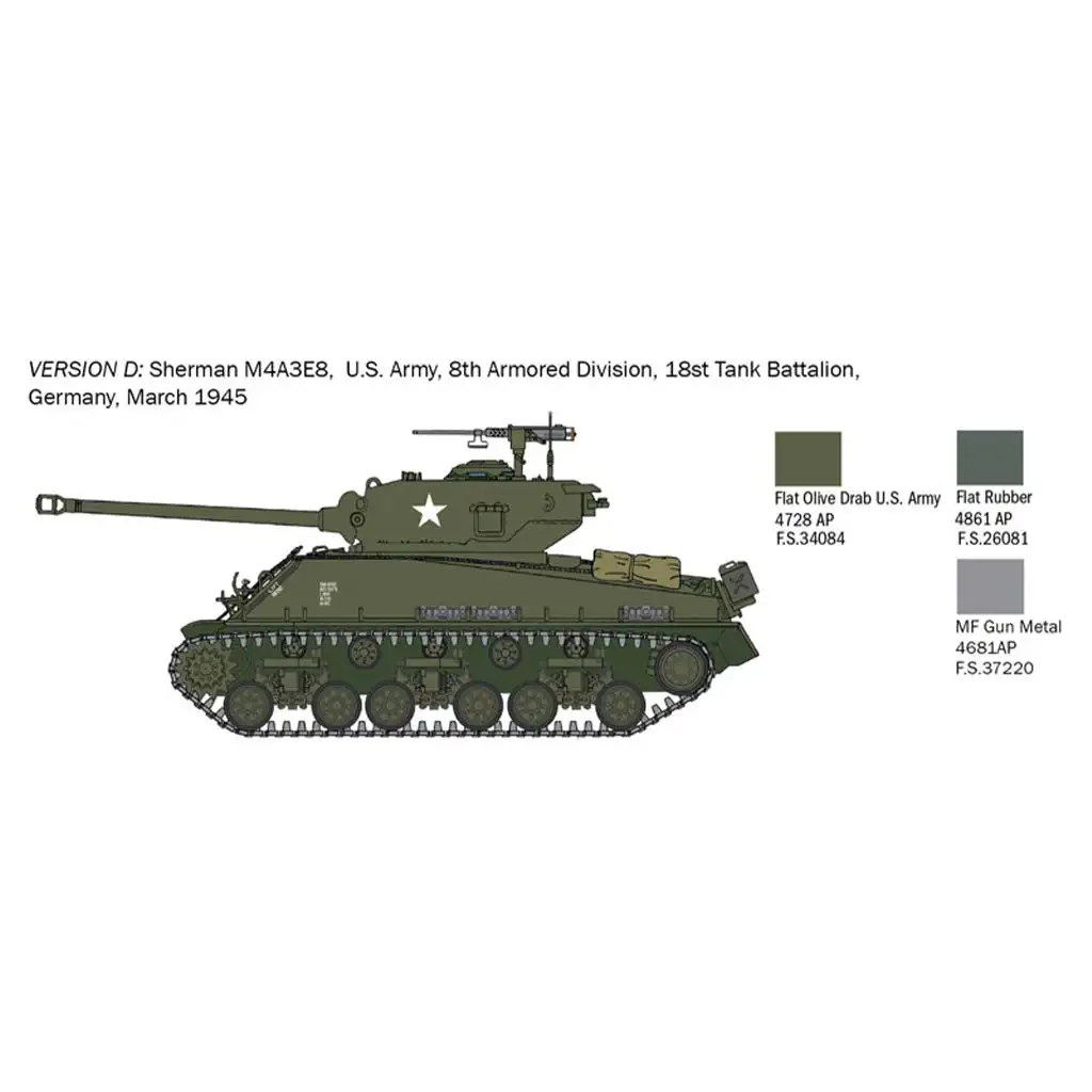 Italeri 1/56 M4A3E8 Sherman Fury tank makett kép 4
