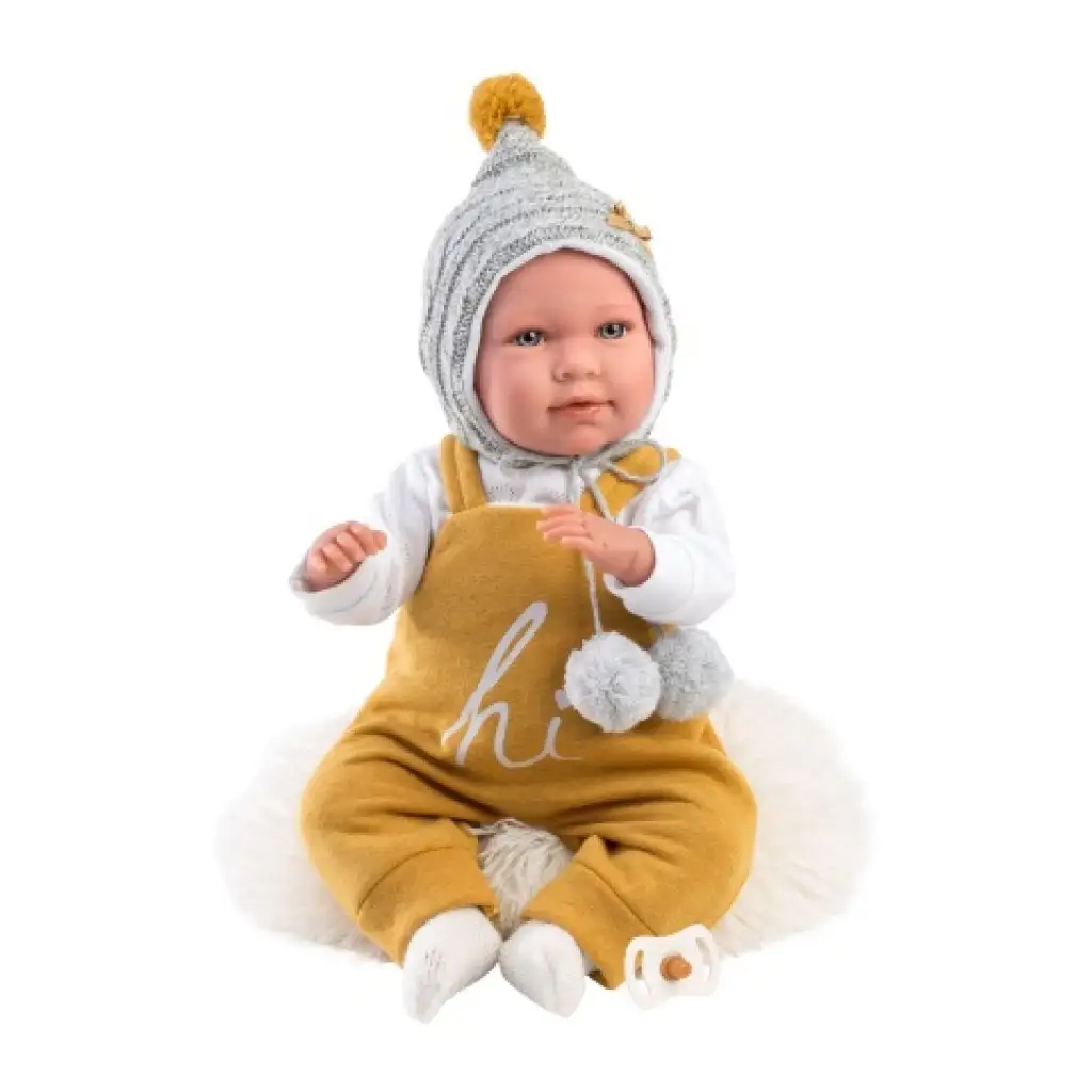 Llorens: Mimi Llorana 42cm-es síró újszülött baba pléddel és szőrös párnával kép 4