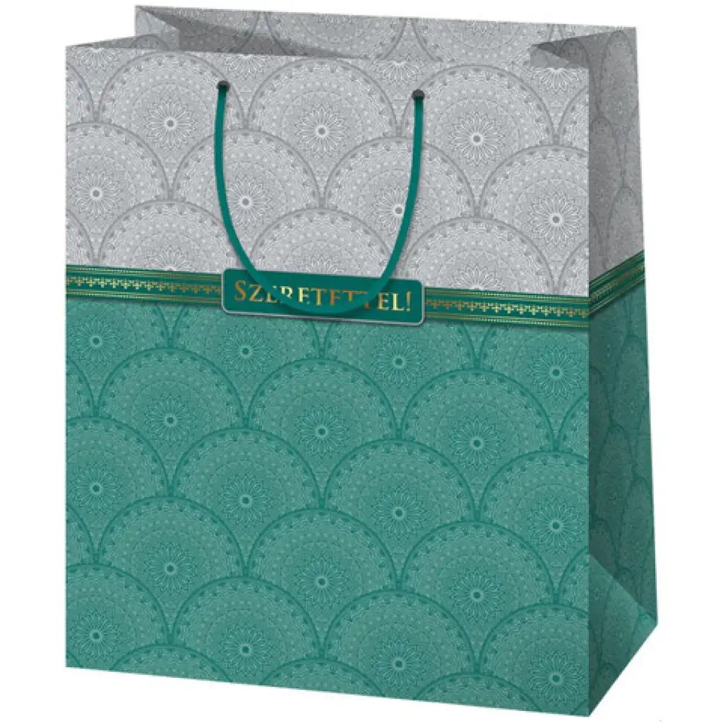 Szeretettel! elegáns nagyméretű ajándéktáska arany berakással 26x13x33cm