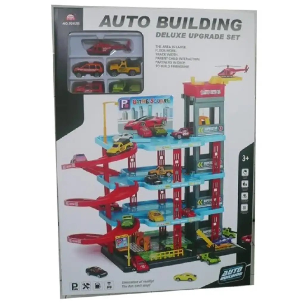 Négyszintes parkolóház játékszett 4db autóval