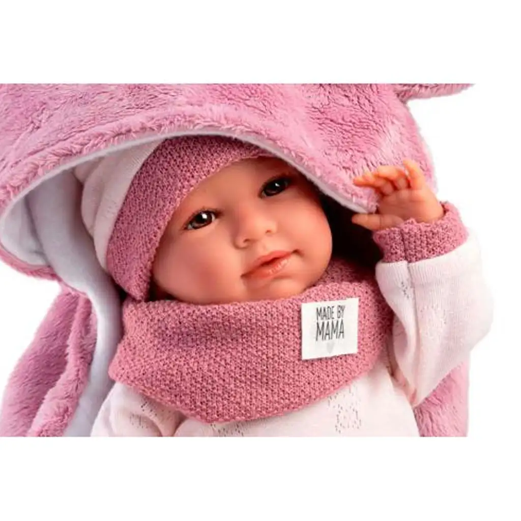 Llorens: Mimi 42cm-es síró baba rózsaszín macifüles puha hálózsákkal kép 4