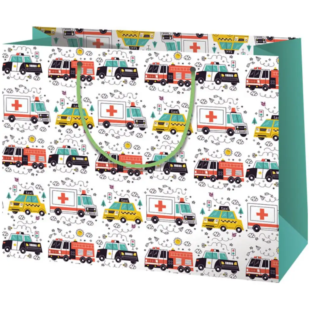 Mentő, rendőr és tűzoltó mintás közepes ajándéktáska 23x10x17,8cm