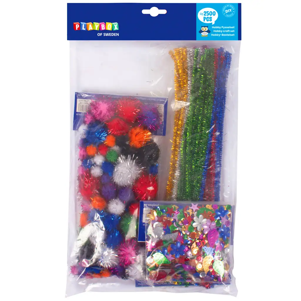 PlayBox: Kreatív készlet zseníilával, pomponnal és flitterekkel 2500 db-os szett kép 2
