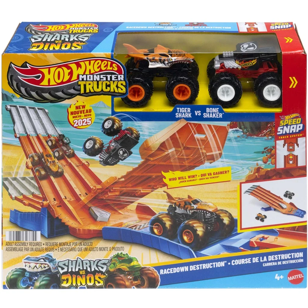 Hot Wheels Monster Trucks: Hajsza pályaszett 2db kisautóval - Mattel