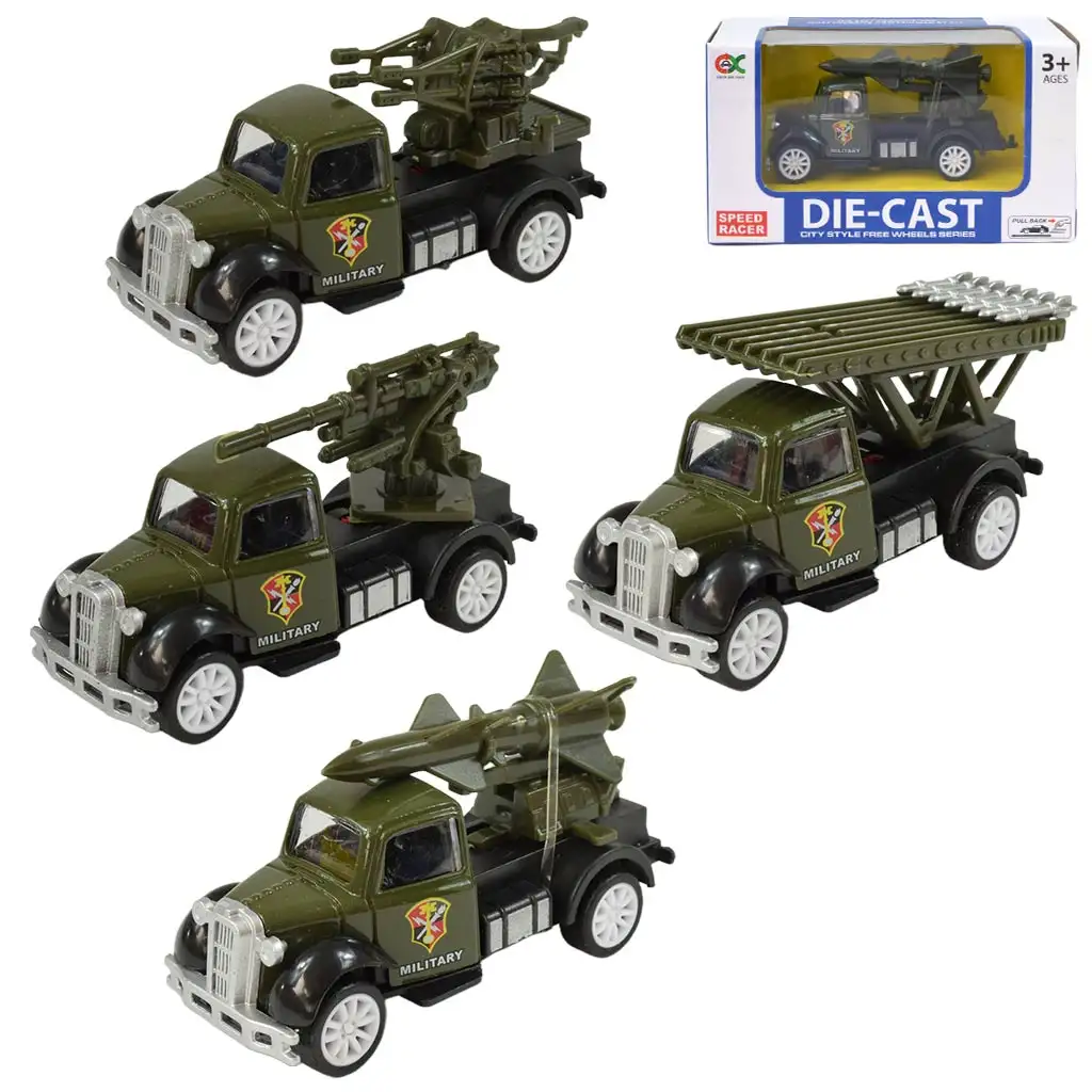 Die-Cast: Katonai kisautó többféle változatban lendkerekes 1/55