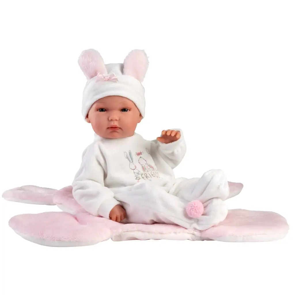 Llorens: Bimba 35cm-es baba rózsaszín nyuszis hálózsákkal kép 2