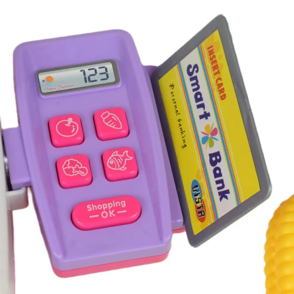 Happy Shopping: Elektronikus fehér-rózsaszín pénztárgép hanggal és kiegészítőkkel 22,5x17cm kép 6