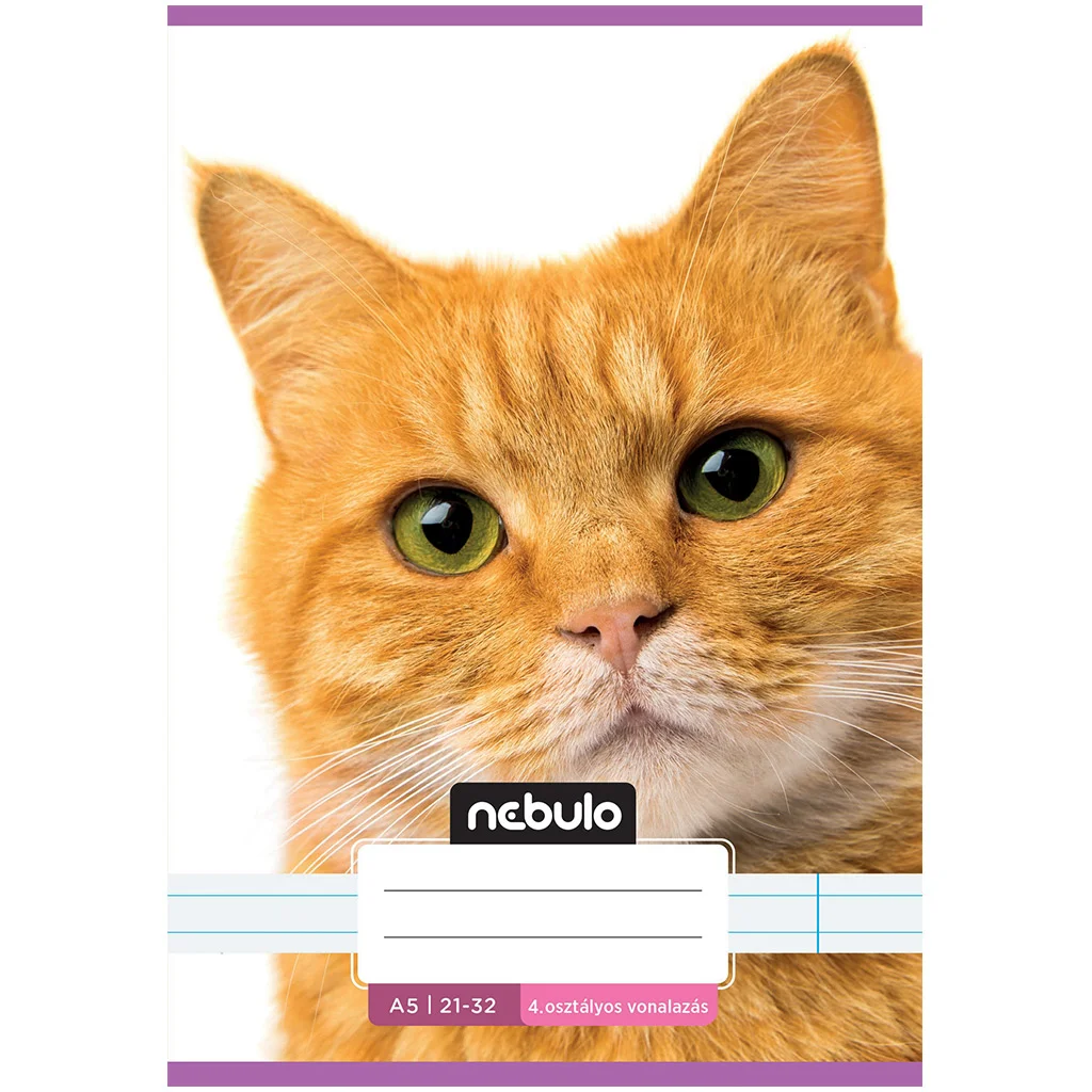 Nebulo: Tűzött 4. osztályos vörös cica mintás vonalas füzet 21-32 A/5