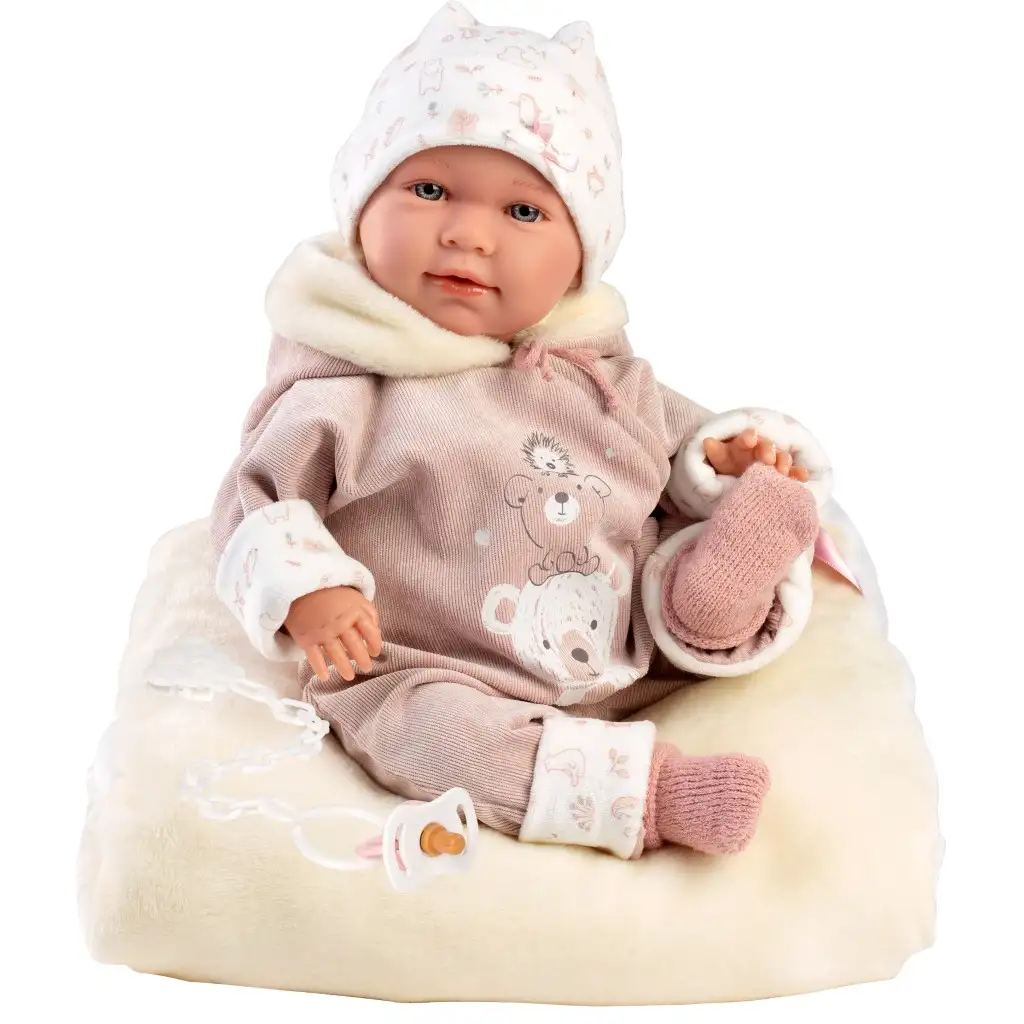 Llorens: Lala 42cm-es baba hanggal macis ruhában, ágyikóval kép 2